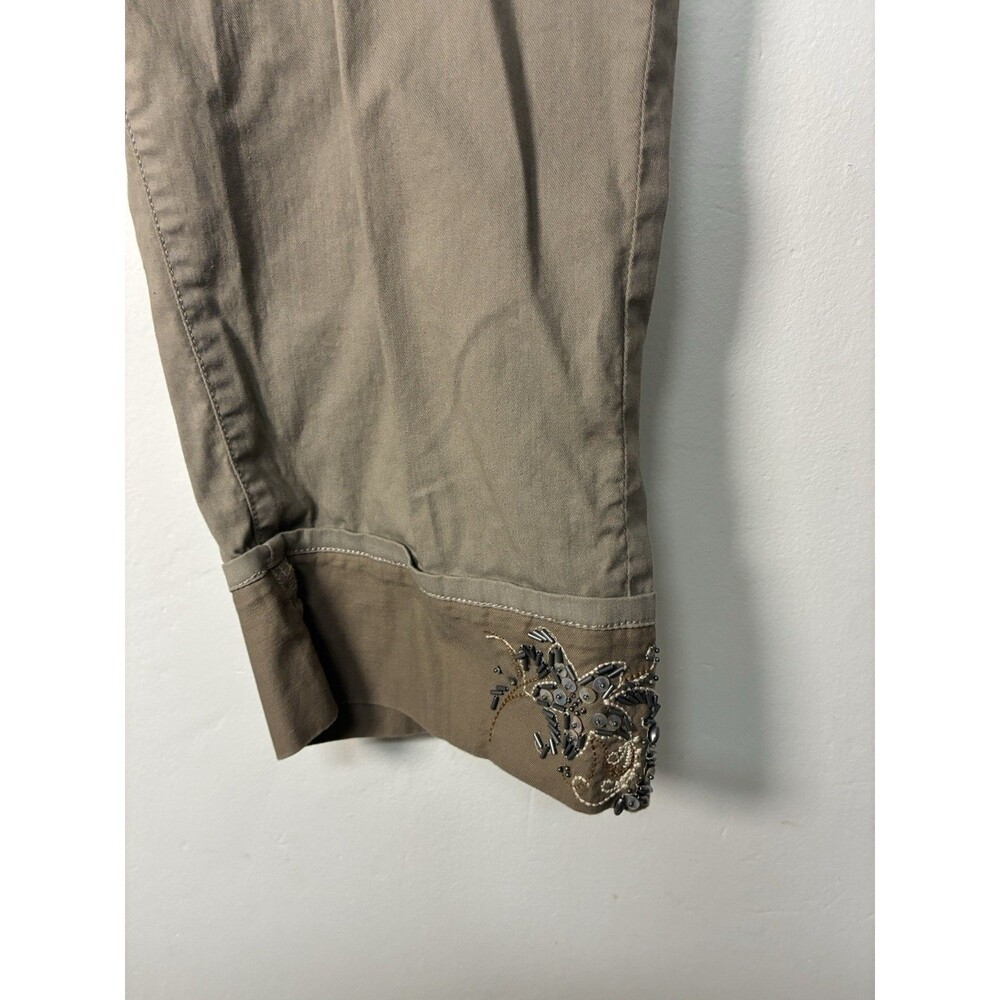 Coldwater Creek Cuffed Capri Embellished Hems Women's Size 16 Beige Pants Boho - Picture 5 of 12